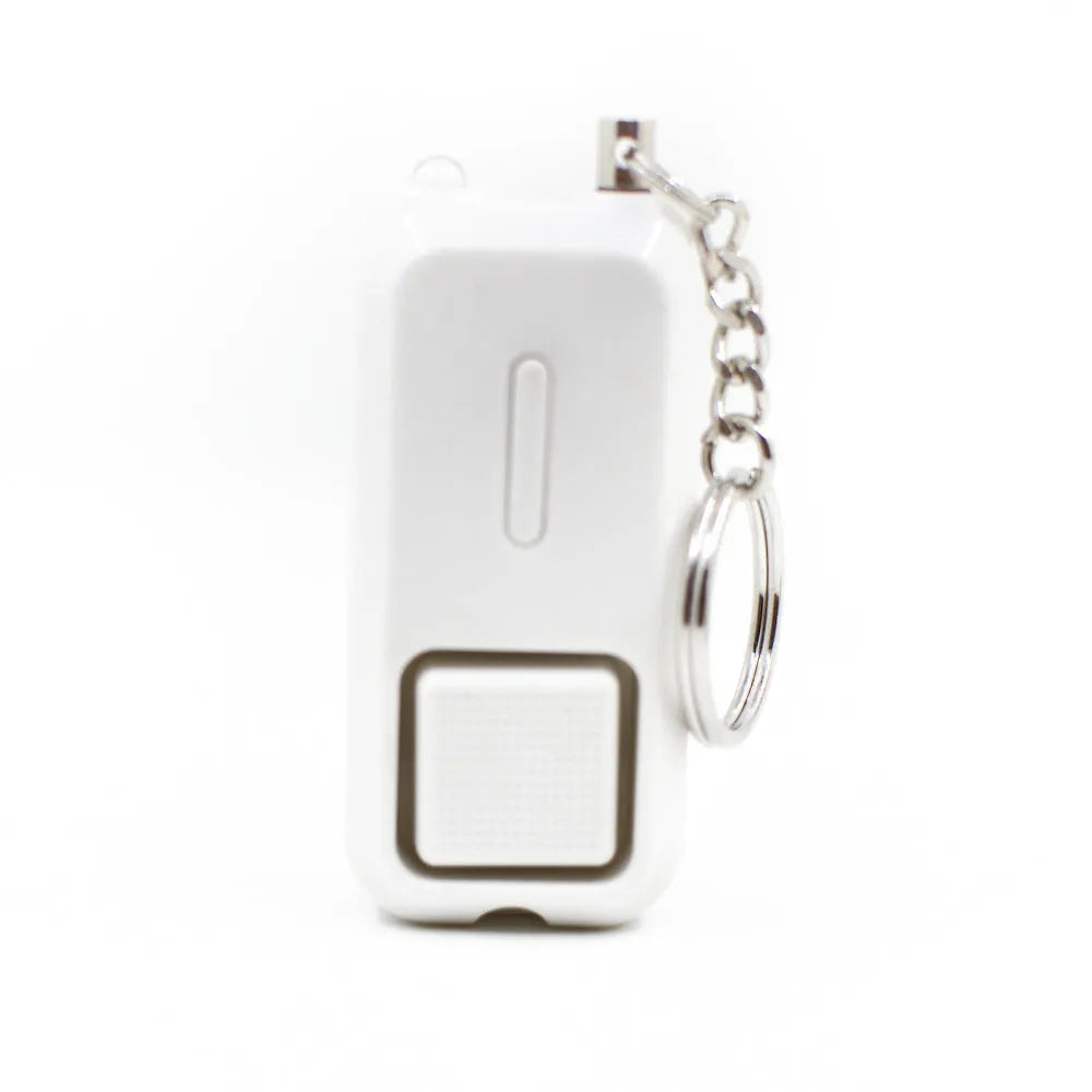 ZQ-202 personal safety alarm in five colour options showing compact 65mm x 30mm x 12mm dimensions