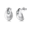 Women's 925 silver glossy zircon stud earrings in platinum finish, 8.2 x 13.4mm