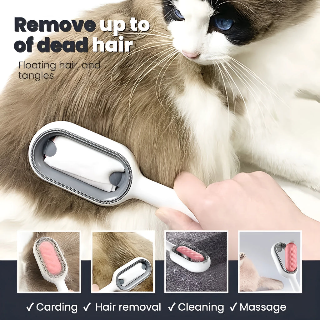 Green hair removal comb for cats and dogs with disposable wipes stickers, plastic body, 5.3 x 2.6 x 19 cm