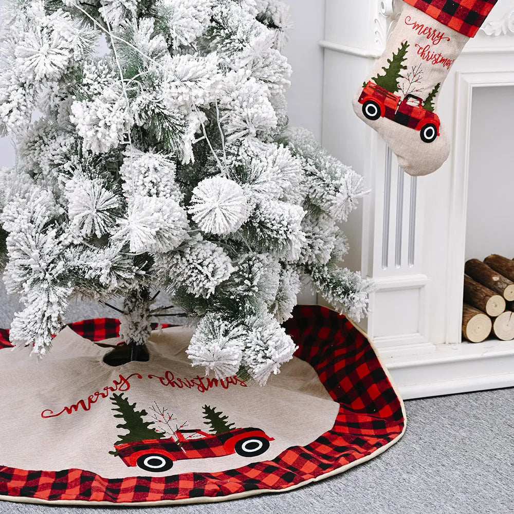 120cm round Christmas tree skirt in imitated linen cloth, colour as shown, for car or home tree decoration.