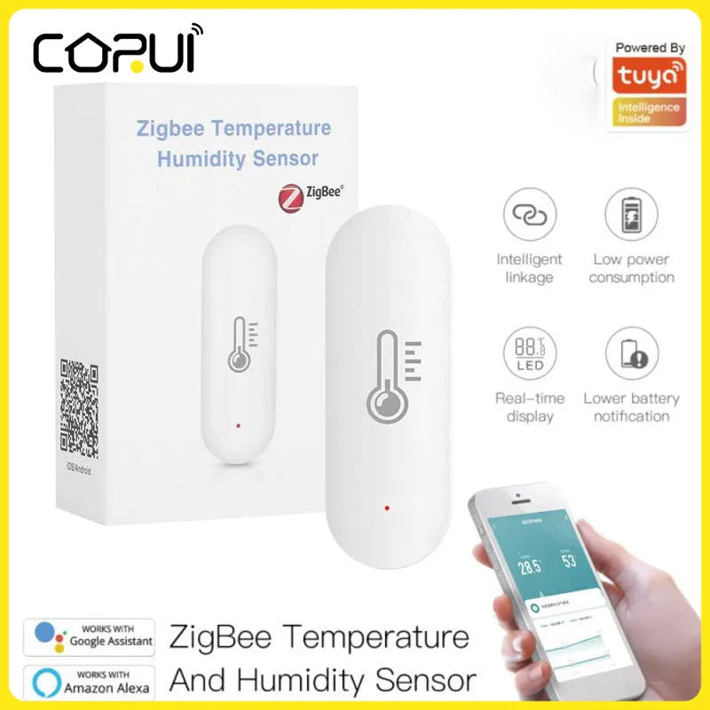 Doodle Zigbee Hygrograph WiFi smart hygrometer in white plastic housing with app and Alexa support