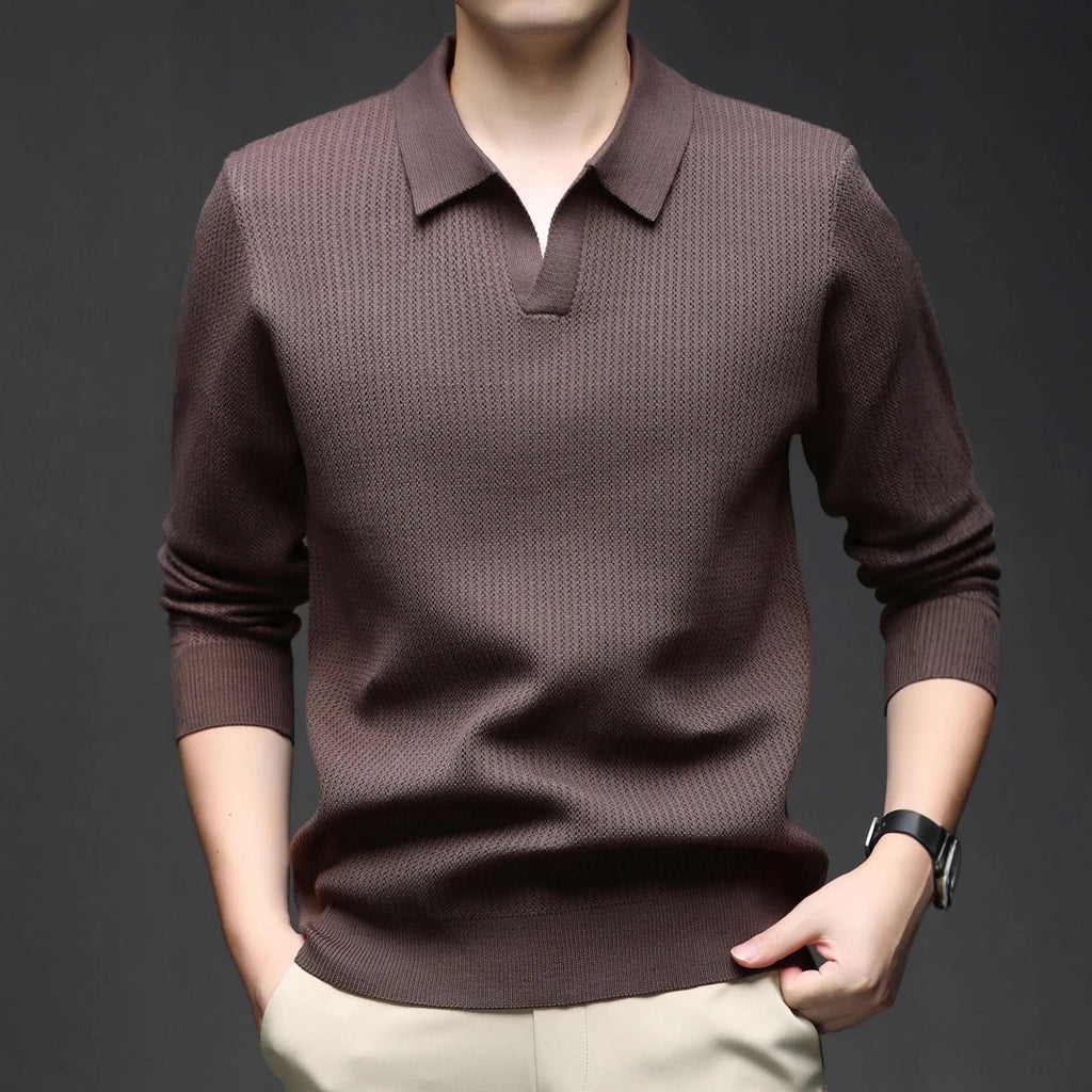 Men's loose pullover sweater in green, black, camel, or brown colours for autumn casual wear