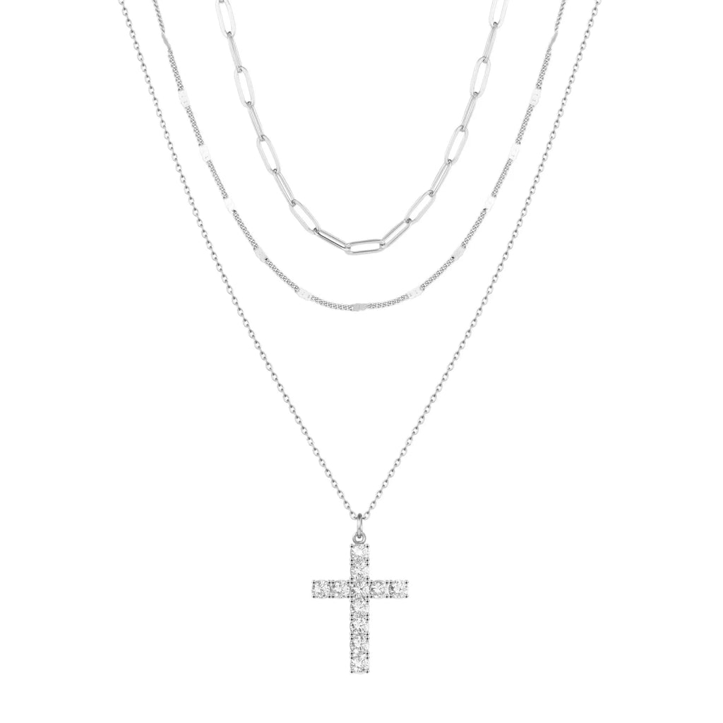 Multi-layer cross pendant necklace in gold electroplated zinc alloy with 41-50cm chain for women