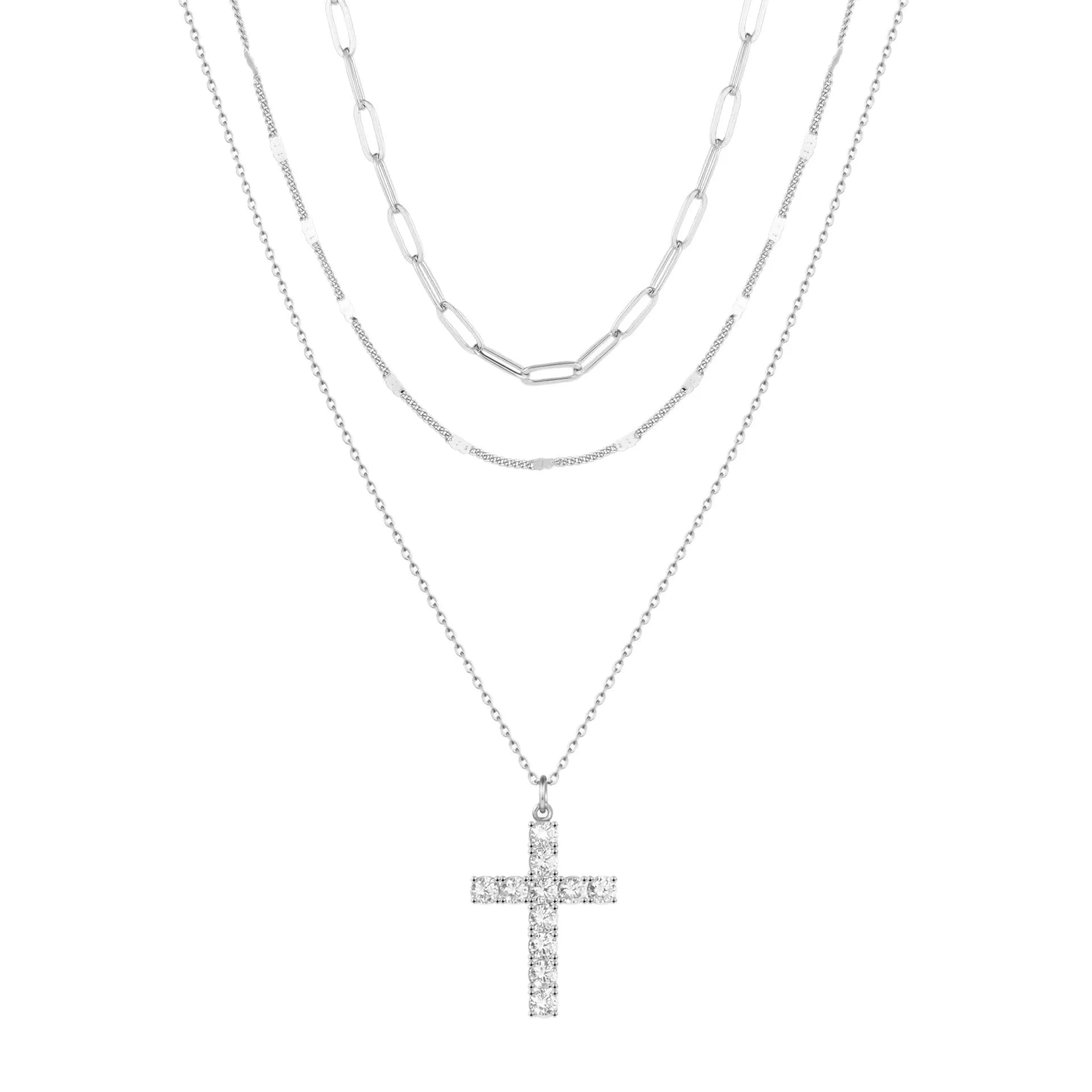 Multi-layer cross pendant necklace in gold electroplated zinc alloy with 41-50cm chain for women