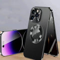 Magnetic iPhone case with anti-peep metal clip and leakage tag in multiple colours for iPhone 12 to 15 models.
