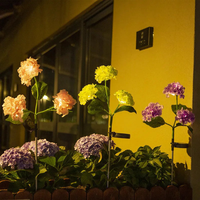 Solar hydrangea garden decorative light in plant modelling design with rubber construction