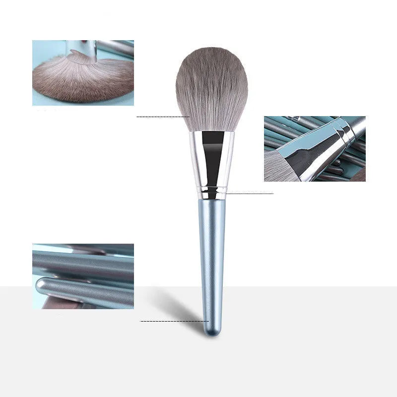 14 piece wooden handle makeup brush set with artificial fibre bristles and PU brush bag