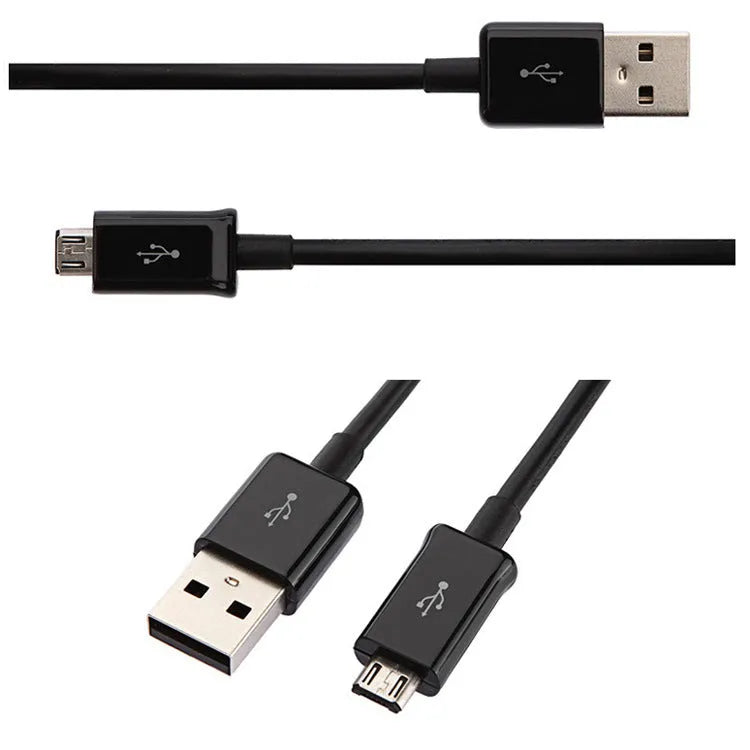 Black and white Android micro USB data and charging cable with 1 metre length