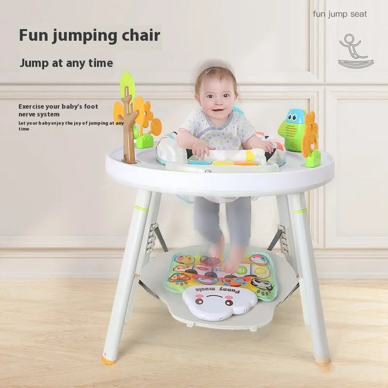 Three-in-one baby jumping chair bouncing gymnastic rack in duck design with development toys