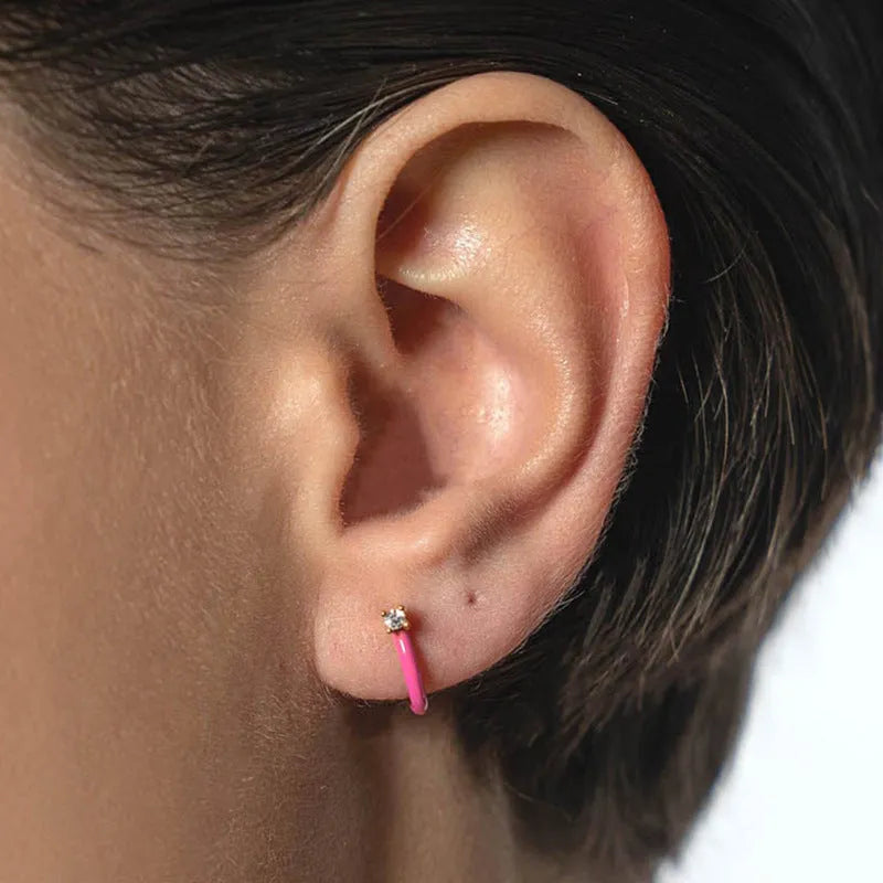 Geometric hand-dripping oil earrings with silver needle copper posts in six colours