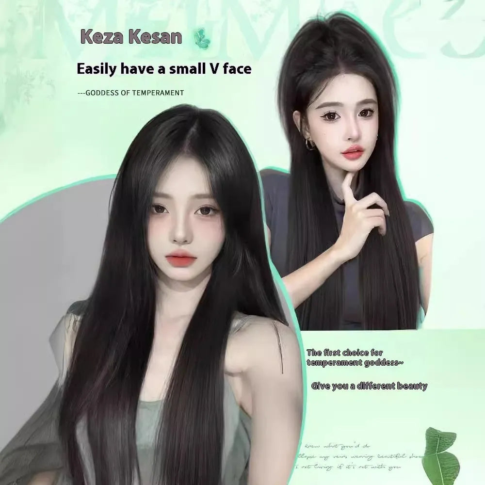 Female full-head wig with forehead lace front in high temperature fibre material, brown black colour option