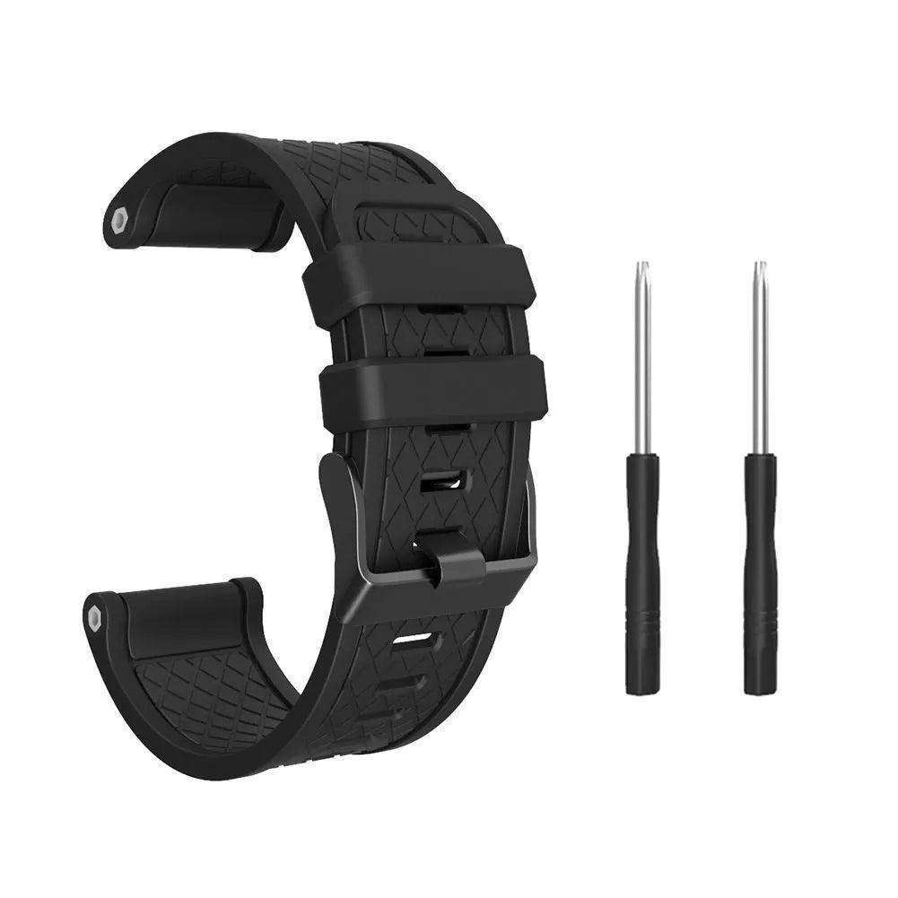 Jiaming compatible 26mm silicone watch strap with black stainless steel buckle in eight colour options.