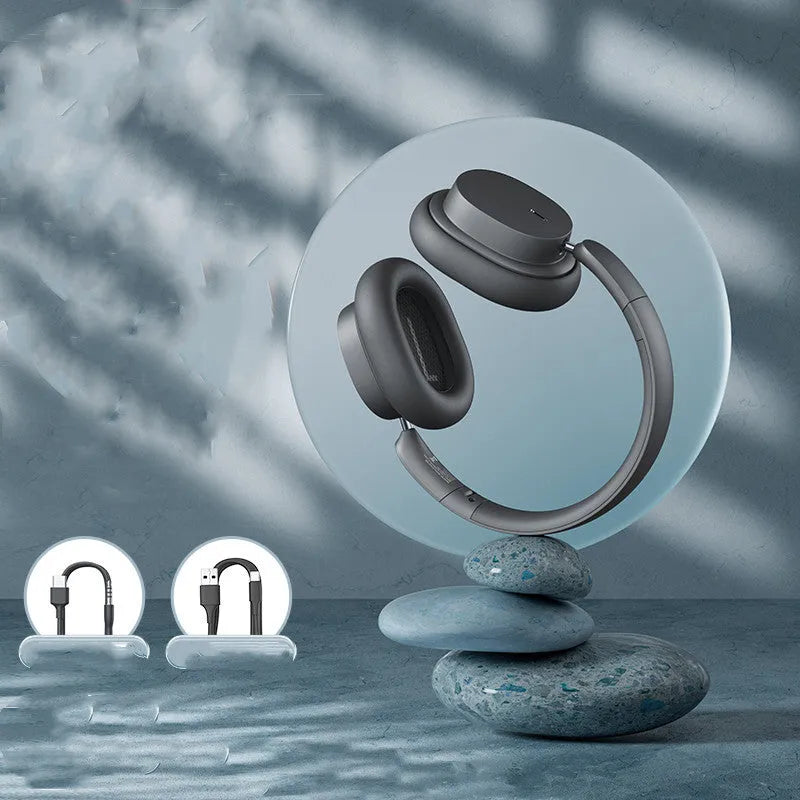 Beige Bluetooth over-ear headphones with cushioned ear cups and metal headband