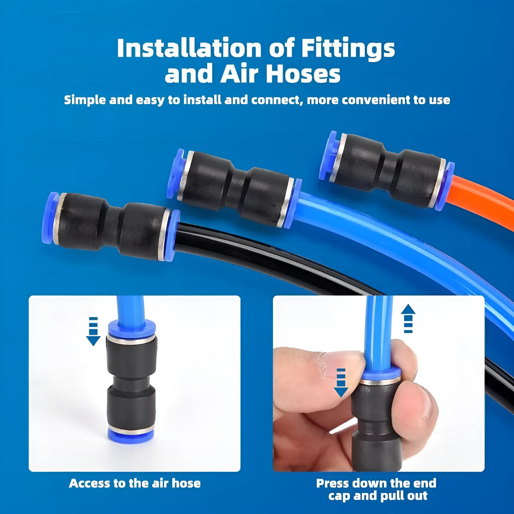 60-piece pneumatic push-in connector kit with R1/4 and R1/2 alloy plastic fittings