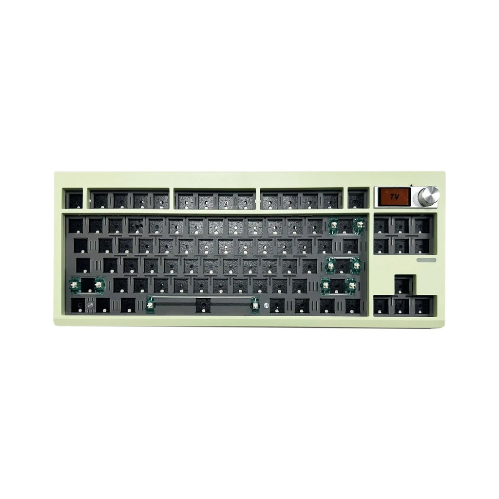 DIY mechanical keyboard kit with knob, hot swap sockets, and RGB backlight on a desk