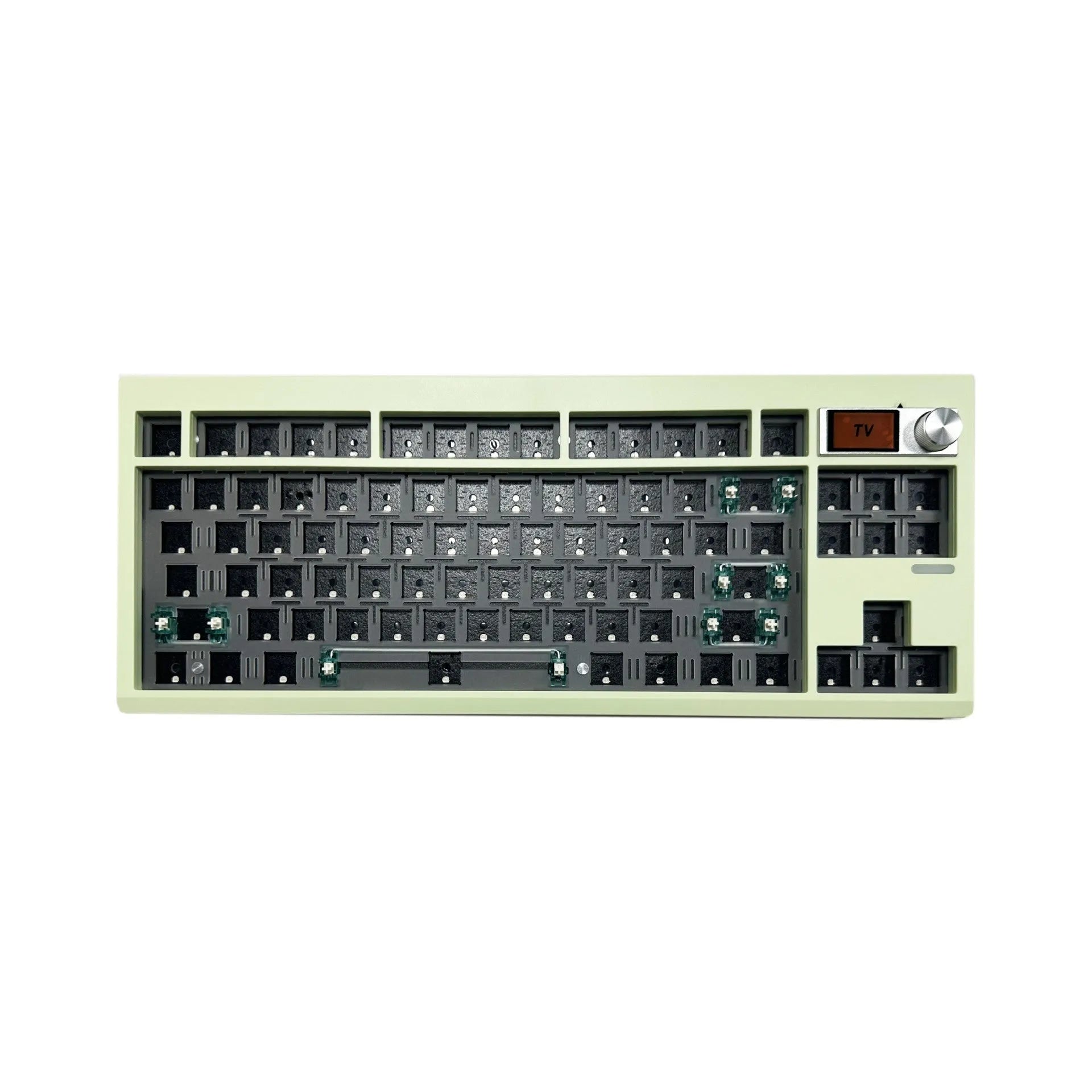 DIY mechanical keyboard kit with knob, hot swap sockets, and RGB backlight on a desk