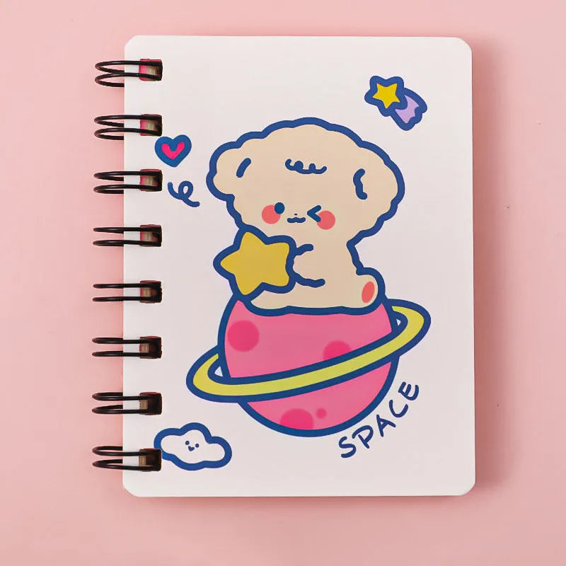 Astronaut Series pocket flipper notebook showing 10.5 by 8 cm size with choice of four space-themed cover designs.