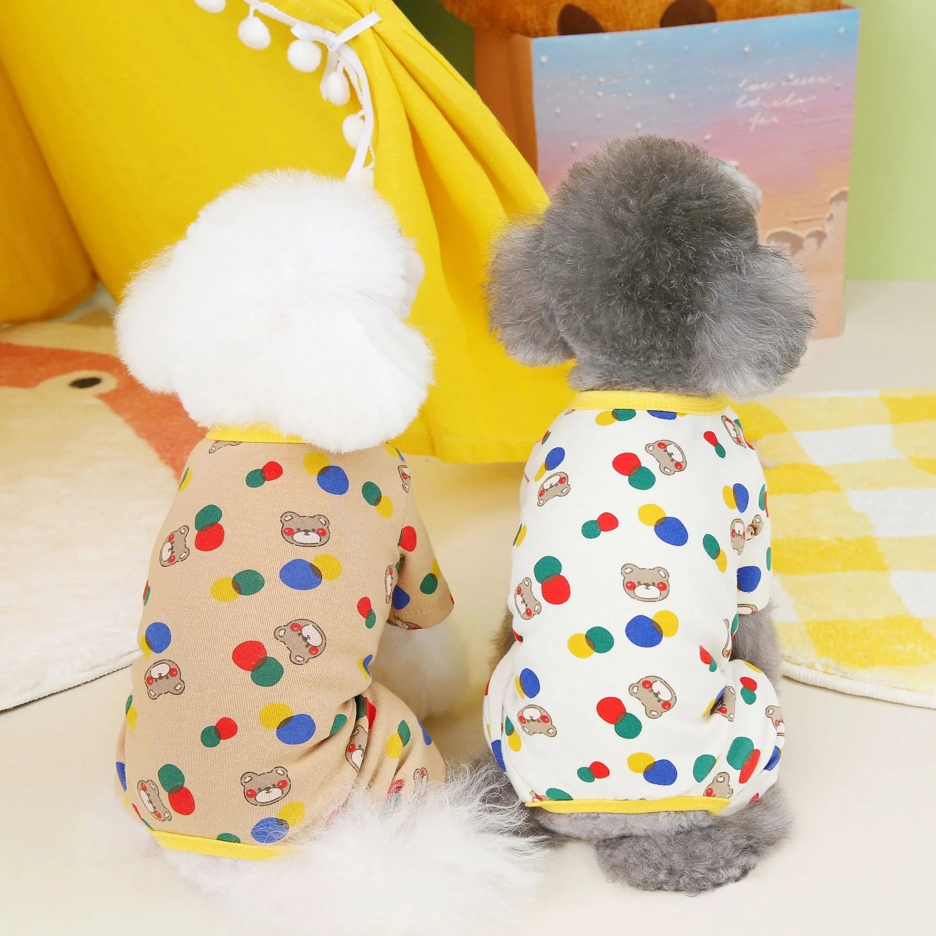 Dog wearing beige cotton-spandex blend casual pet clothing in size L