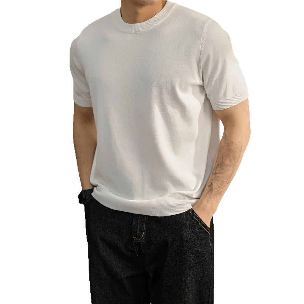 Plus size men's short-sleeved loose fit polyester pullover sweater in khaki colour