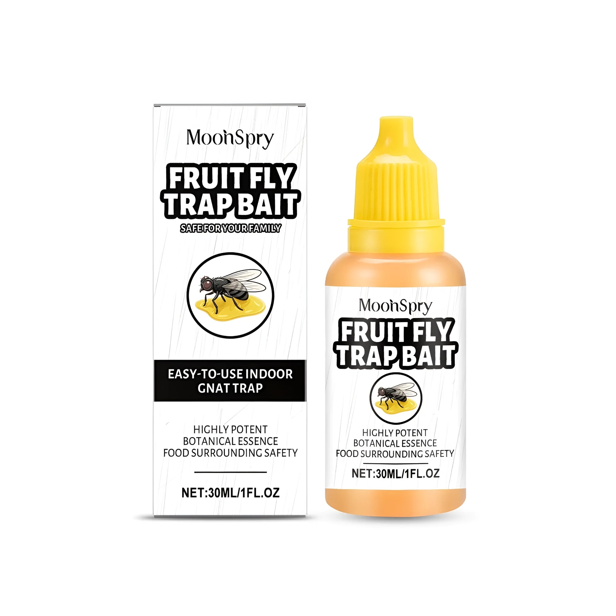 30ml bottle of clear liquid fruit fly trap bait refill solution.