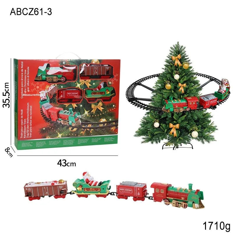 Christmas train hanging rail car electric decorative toy set with plastic construction in retro style