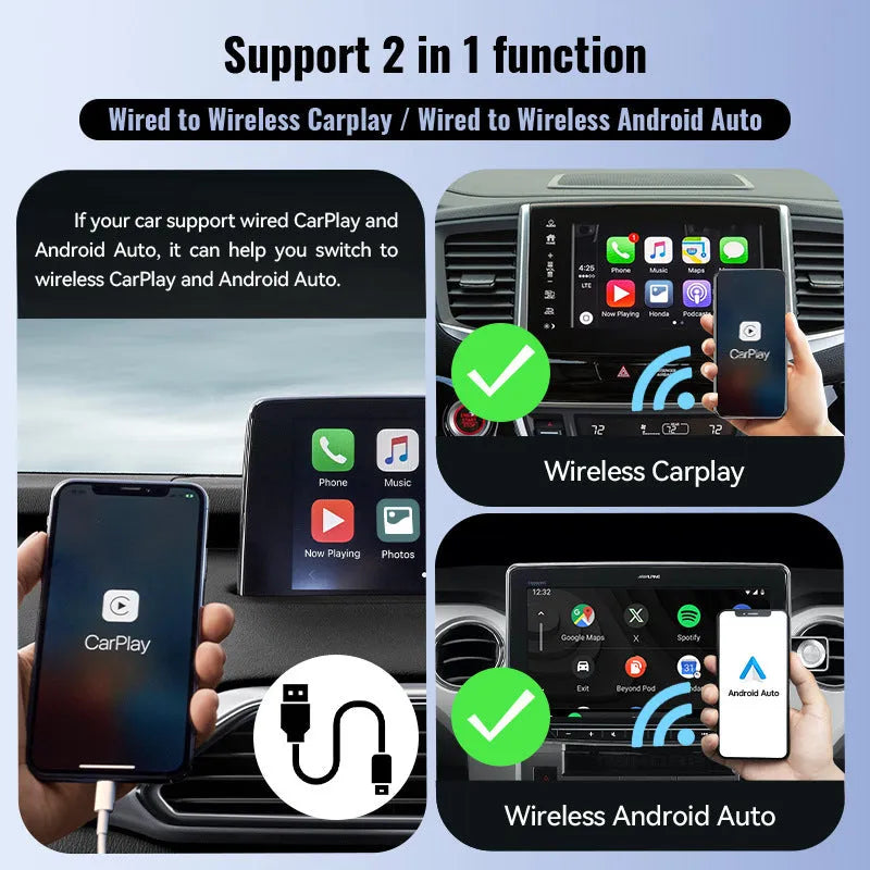Small black CarPlay USB interface adapter for wireless data and Apple CarPlay in cars