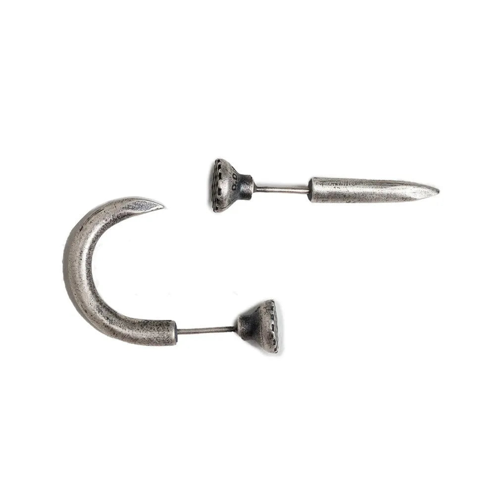 S925 sterling silver nail earrings in straight and curved punk stud designs with ear hook closures