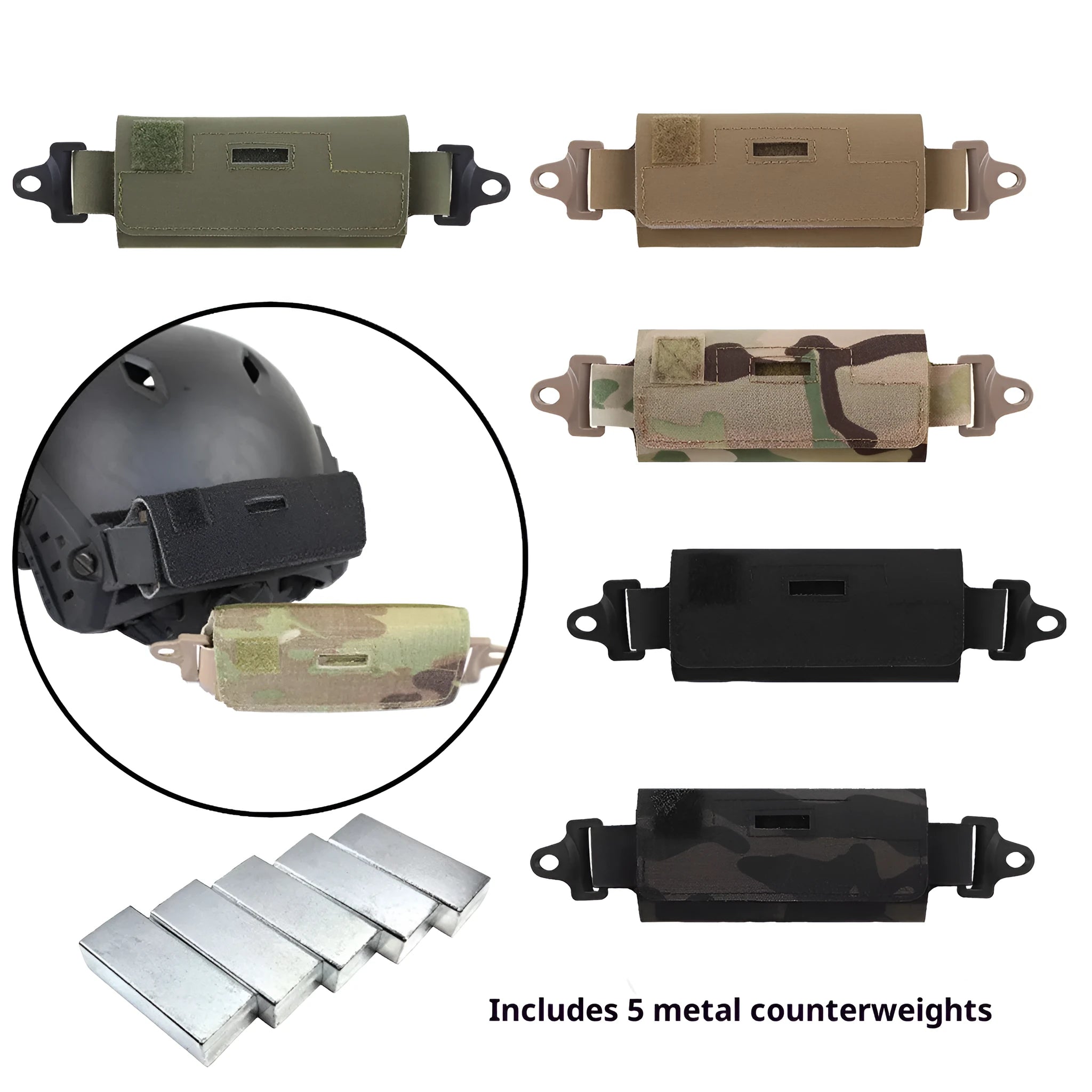 Outdoor Tactics metal helmet balance weight bag with five metal blocks in black colour on a helmet