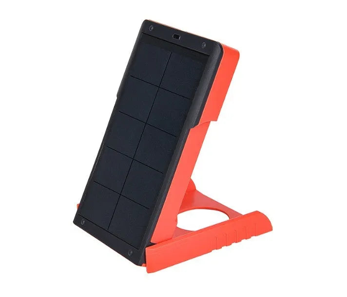 Solar rechargeable LED tent light in plastic housing, available in blue green red colours