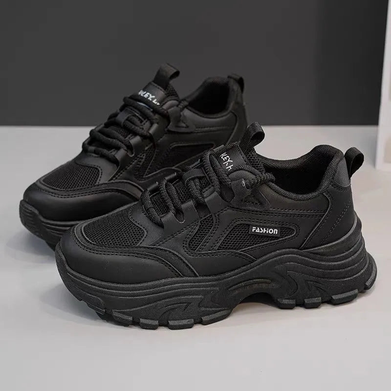 Mesh breathable casual sports shoes with thick bottom and rubber sole in khaki colour
