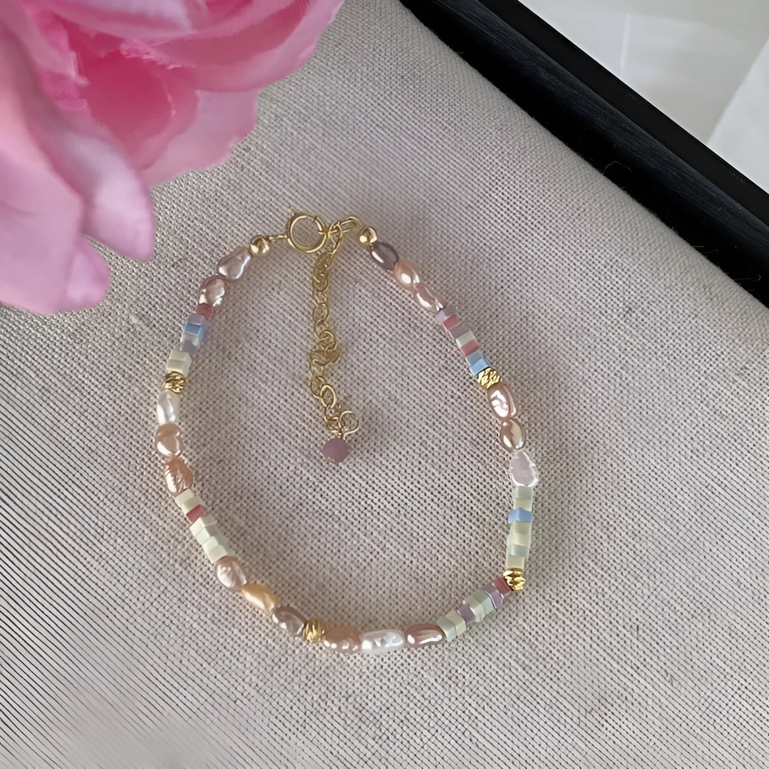 Women's purple pearl bracelet and necklace set with 14K gold vermeil finish