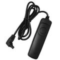 Black plastic wired cable release shutter remote for Canon EOS cameras on white background