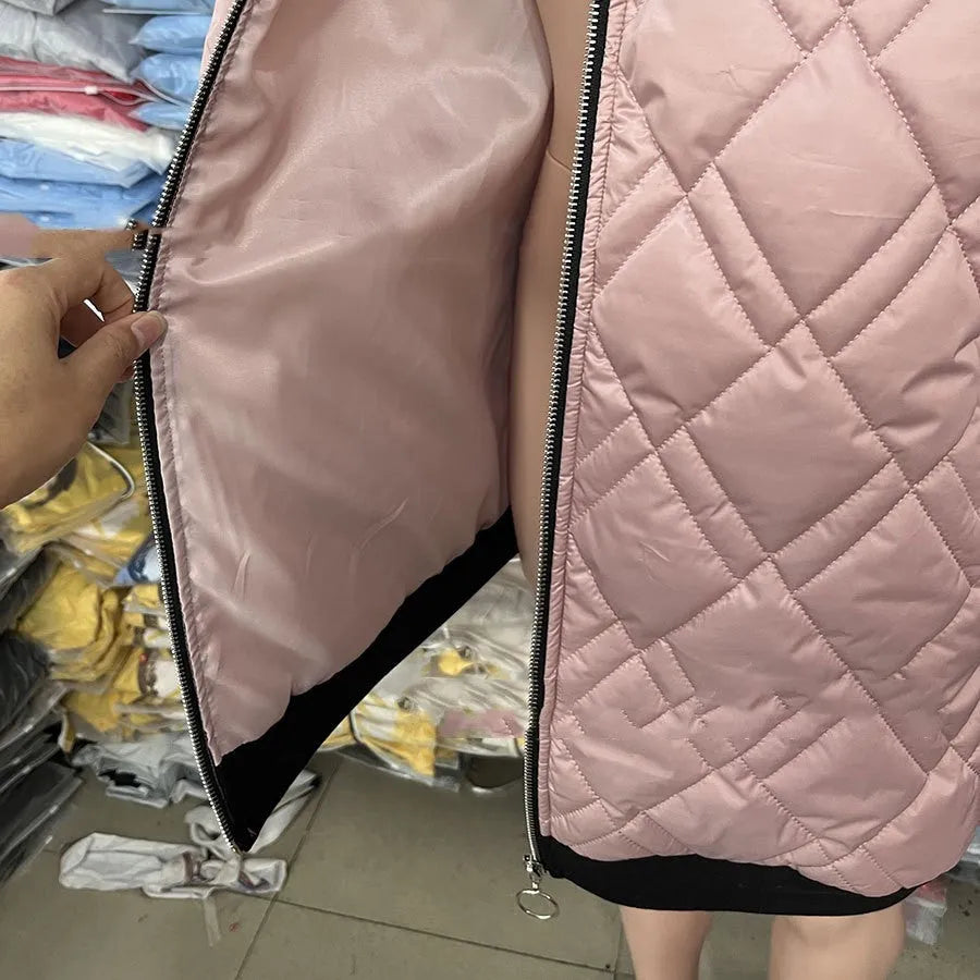 Women's casual hooded coat in black or pink, showing long sleeves and relaxed fit.