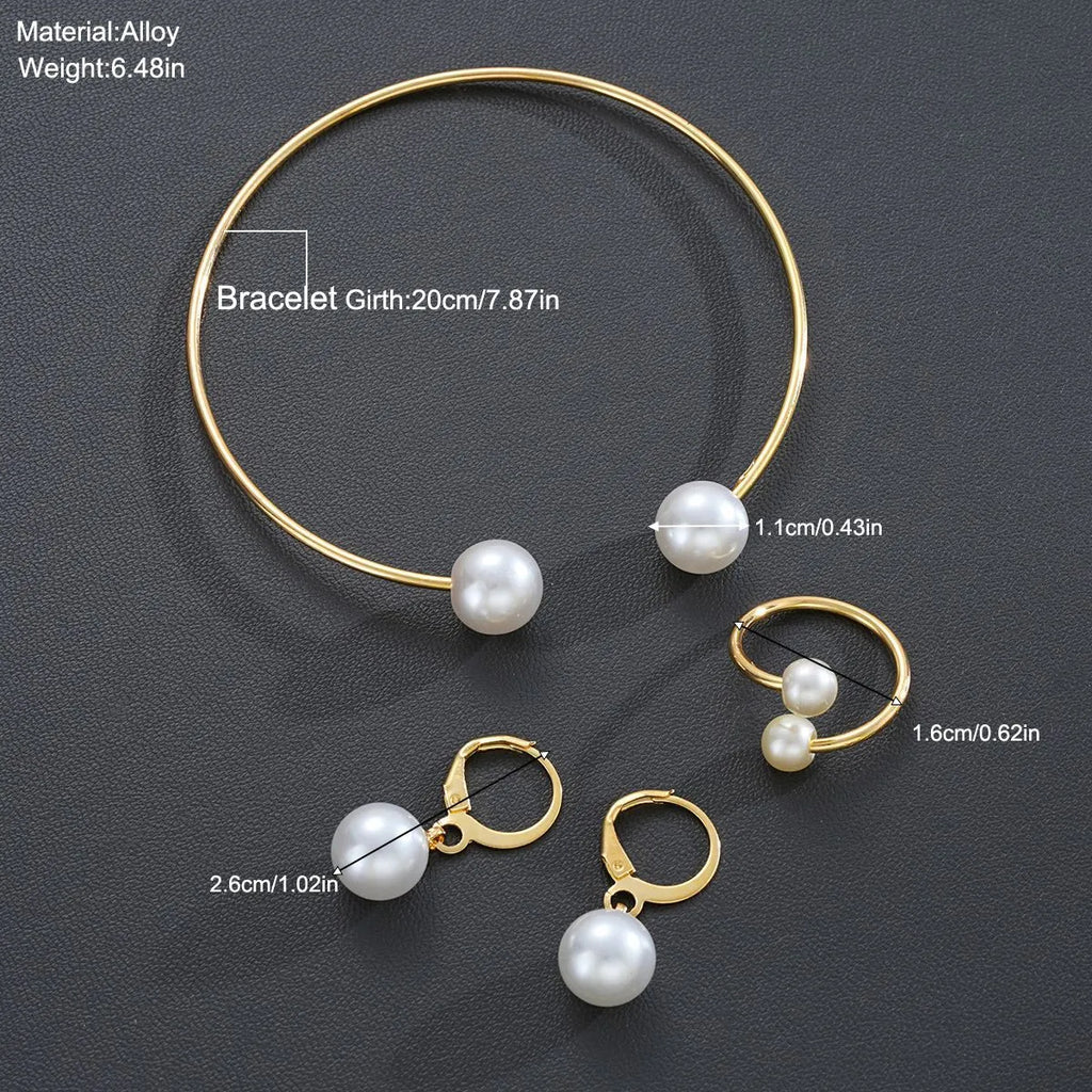 New pearl open earrings bracelet ring jewellery set for women in alloy with imitation pearl accents