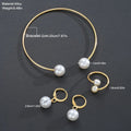New pearl open earrings bracelet ring jewellery set for women in alloy with imitation pearl accents