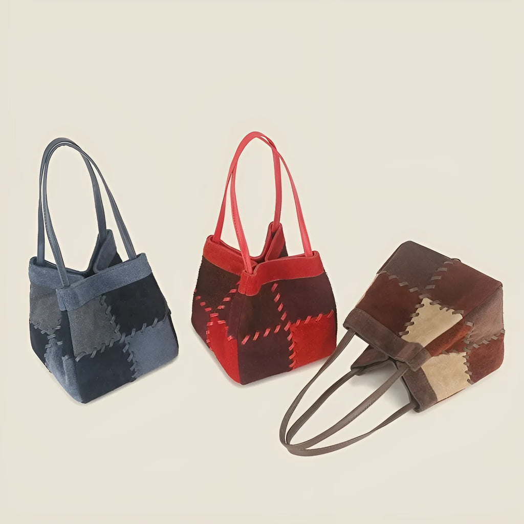 Cortex Lady casual crossbody bag in cowhide with matte colour block splicing, canvas lining, horizontal square shape