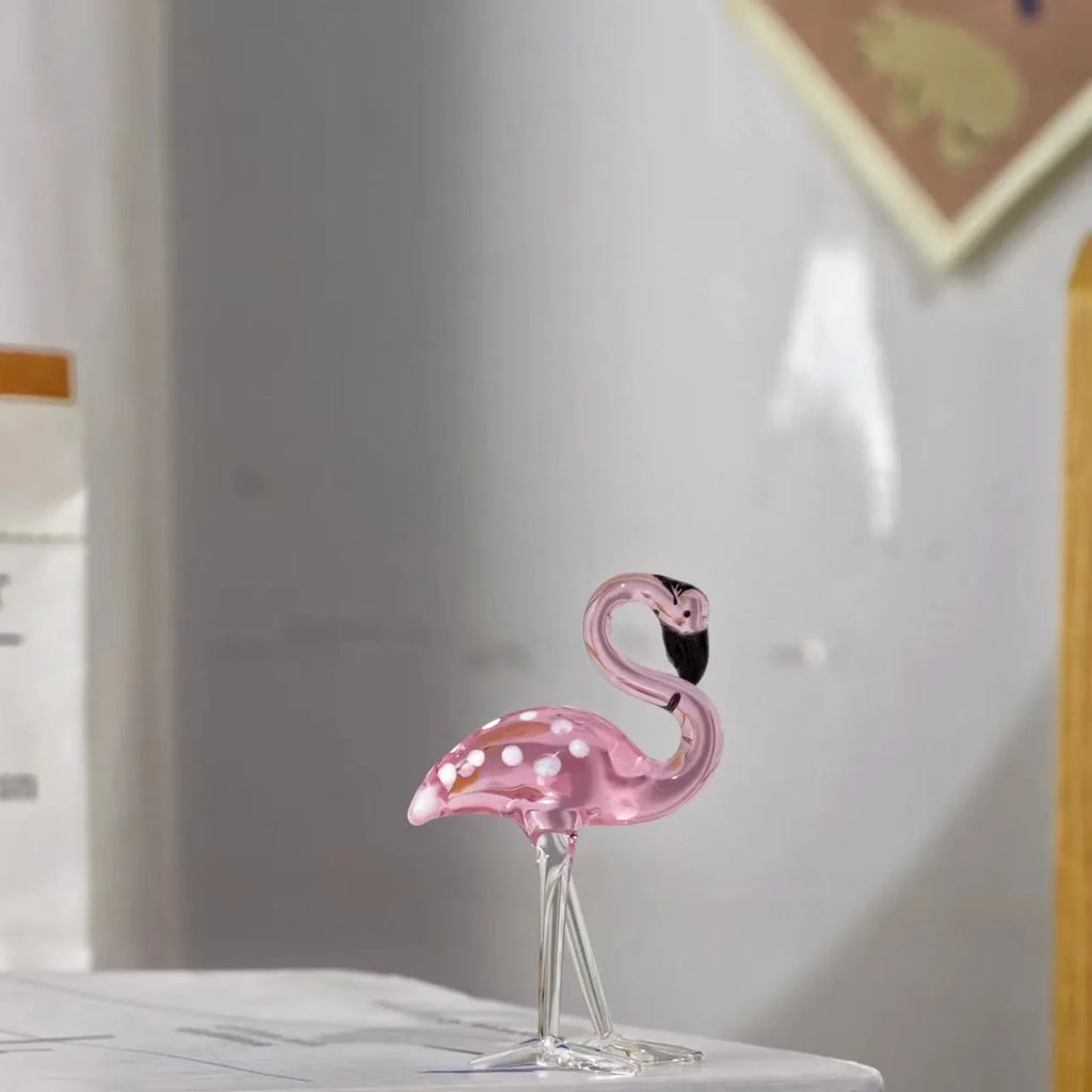 White crystal decorative flamingo with pink dots pattern, modern simplicity animal craft for table display