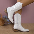 White mid-calf pointed Martin boots with tassel detail and rubber sole, sizes 36-43