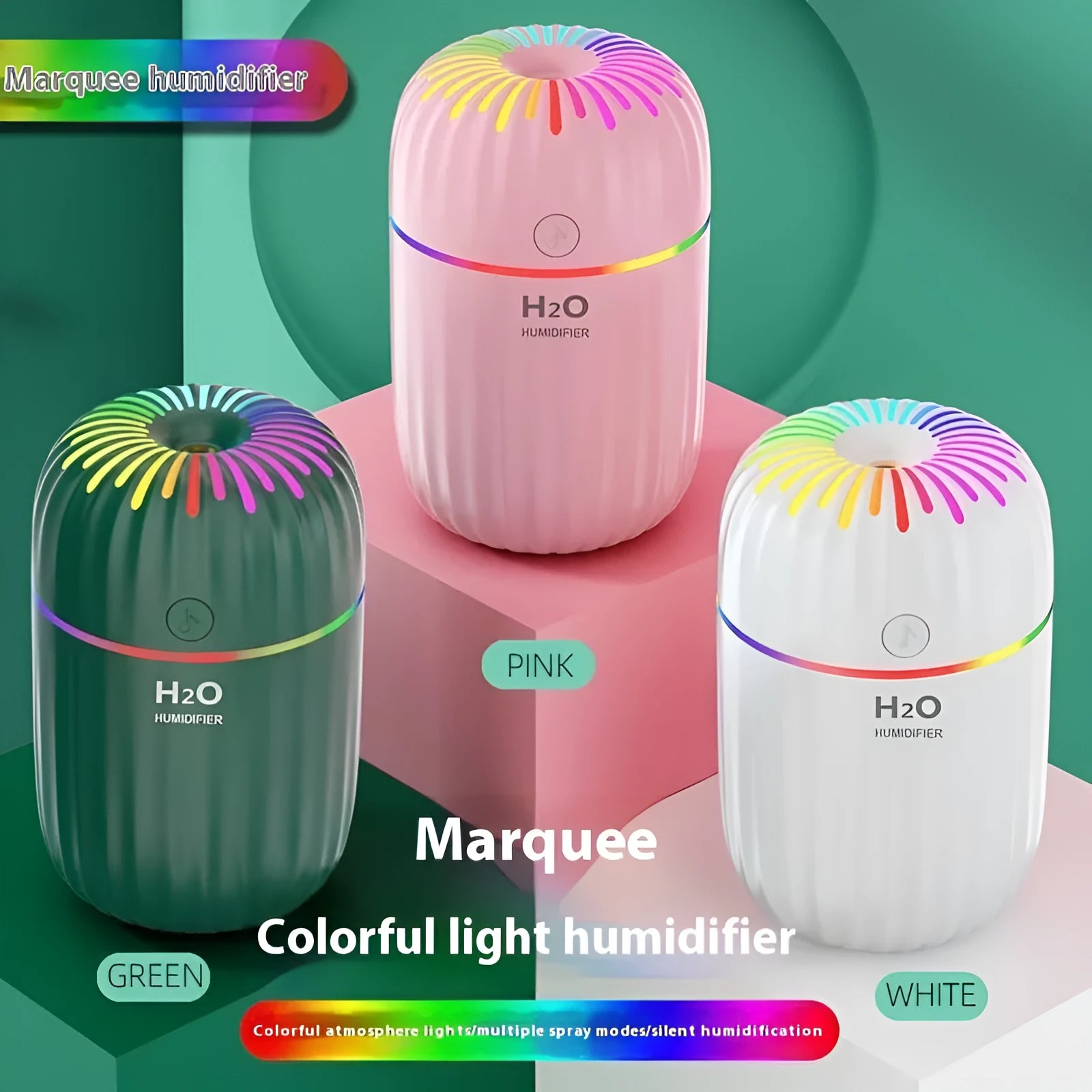 Mini USB car and household aromatherapy humidifier in green colour with 75mm dimensions