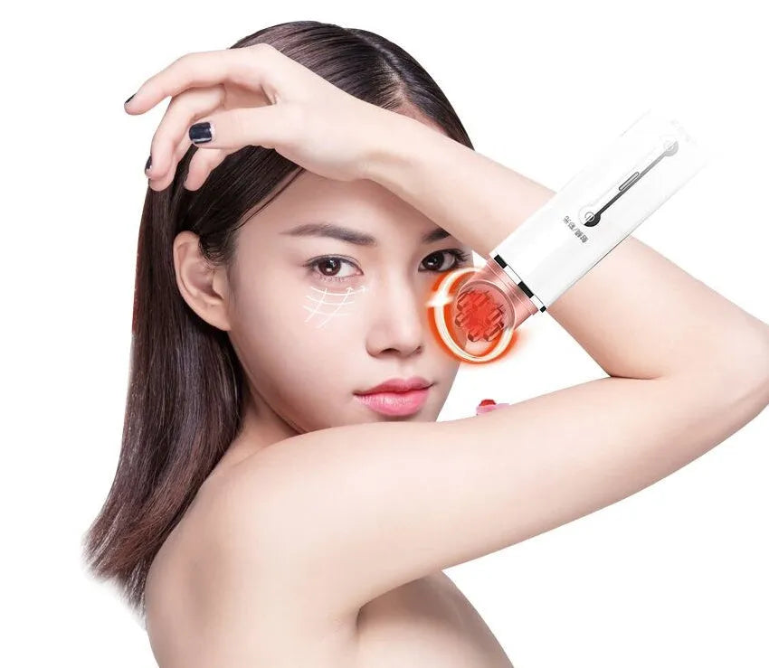 White EMS eye massager pen with 3 LED light modes for eyes, face, and neck, 3 x 19cm, 94g