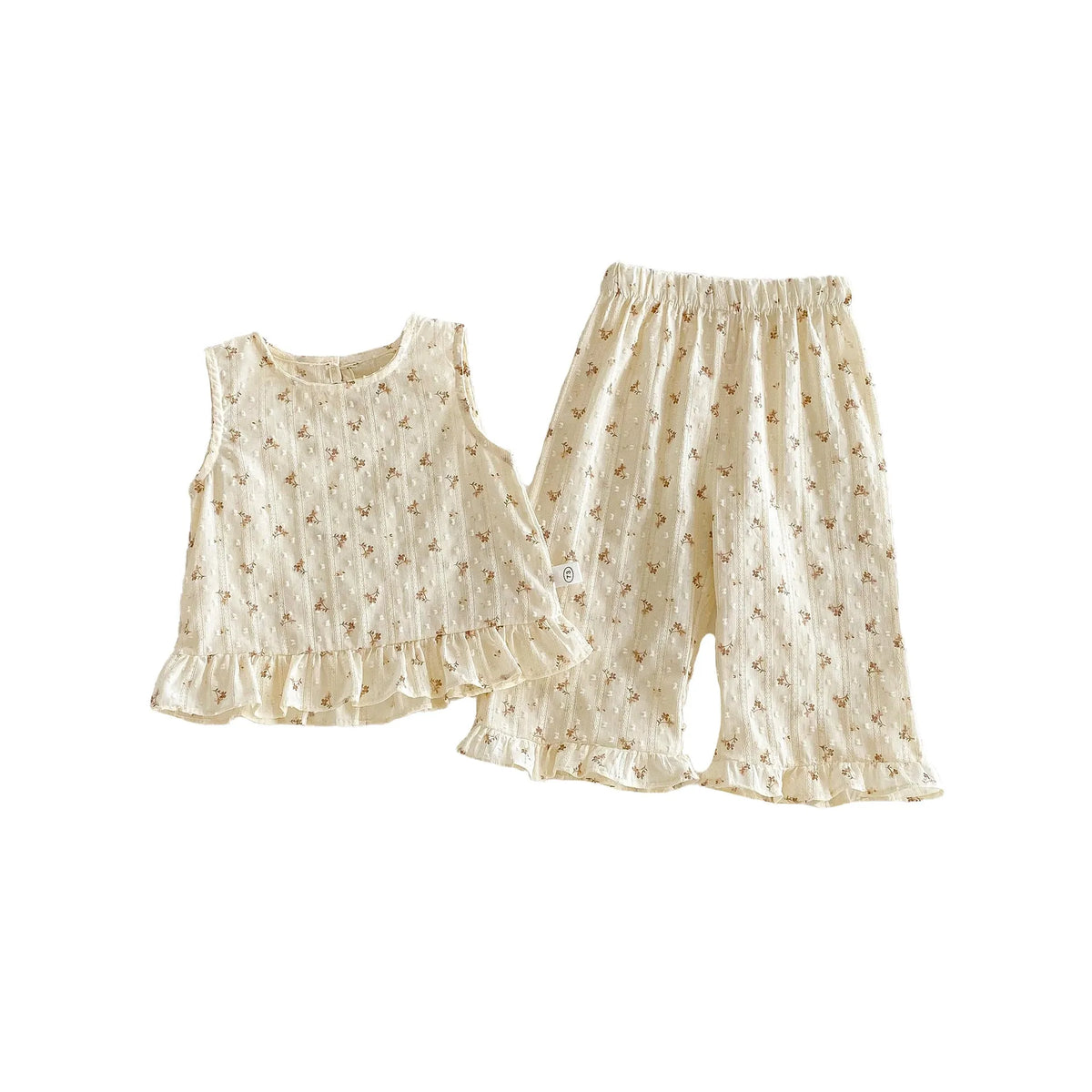 Children's cream apricot cotton sleeveless top and casual pants two-piece set for heights 73-120 cm