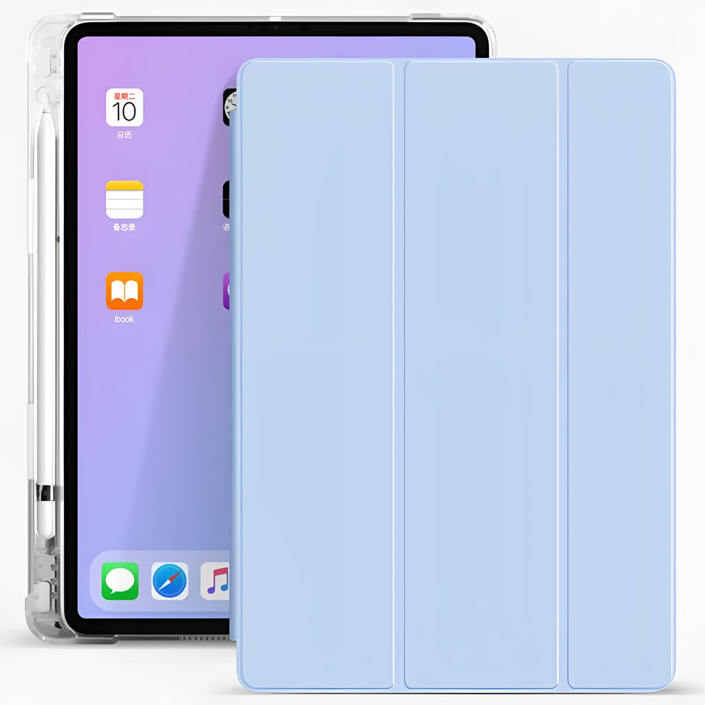 Soft TPU silicone iPad protective cover with pencil slot, clamshell design, compatible with iPad 10.2, 9.7, Air 4, Pro 10.5, Mini 5