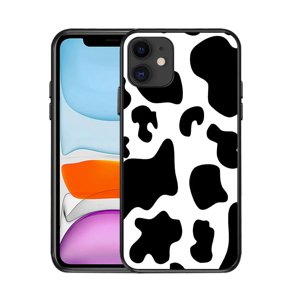 Milk pattern TPU back cover for Apple iPhone with grid and leopard print design, painted finish