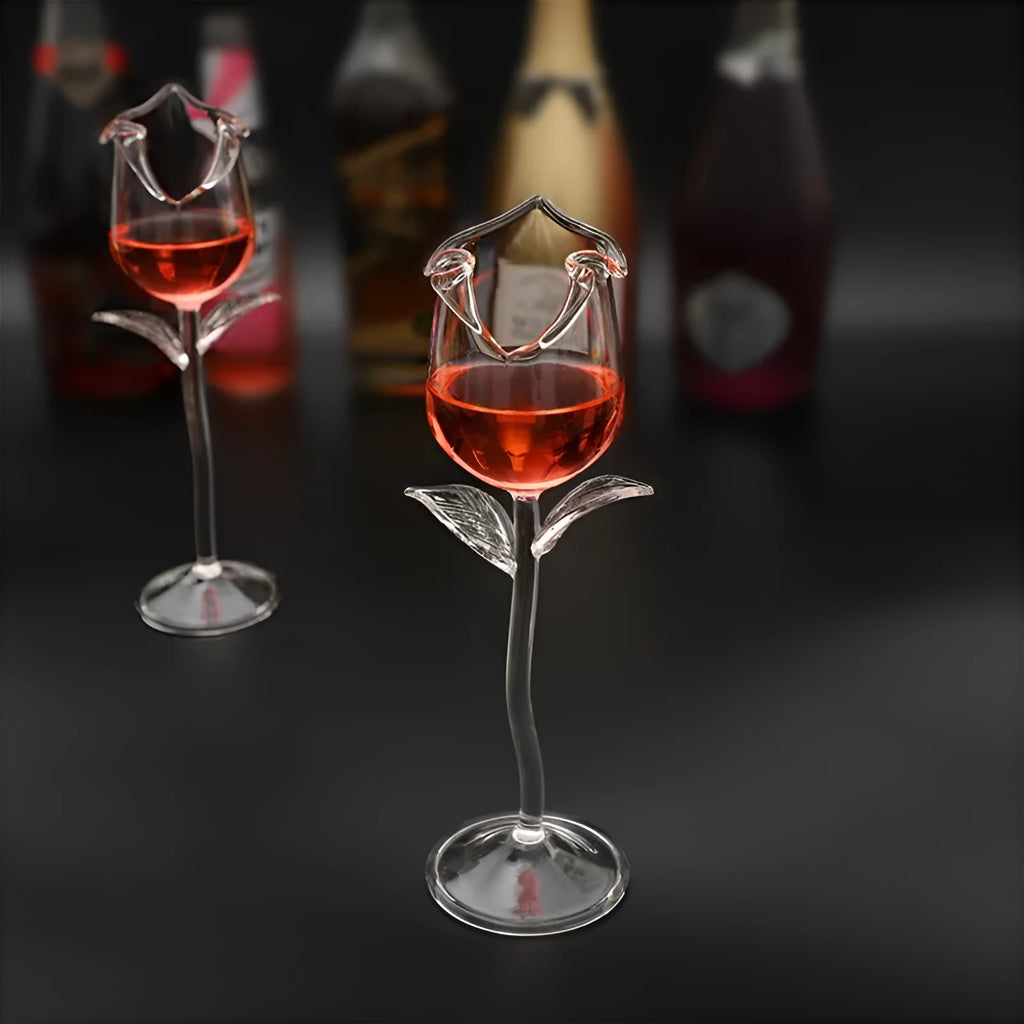 Rose flower shaped glass goblet with 100ml capacity for wine or cocktails