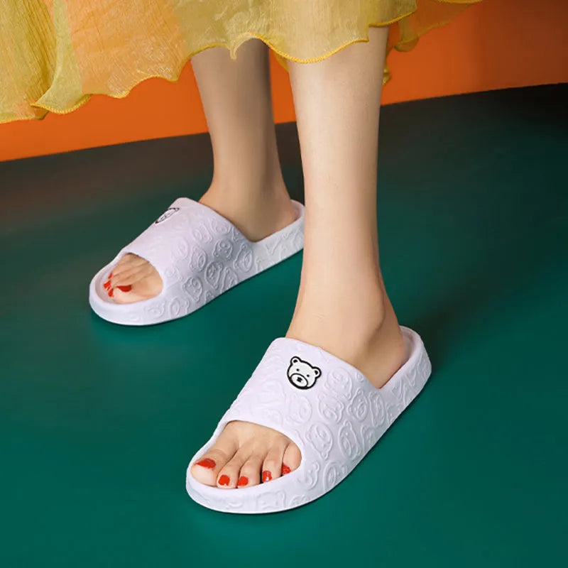 Cute bear non-slip thick sole EVA indoor slippers for women and men in grey colour