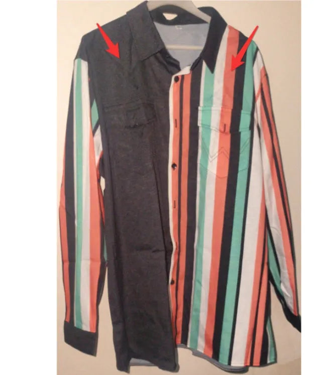 Men's retro printed loose long sleeves striped casual shirt cardigan in polyester fibre