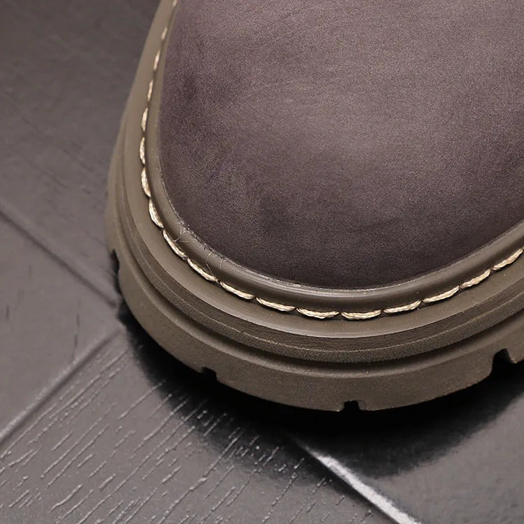 Men's casual leather shoes in black, microfiber upper, rubber sole, England style, heel 3-5CM