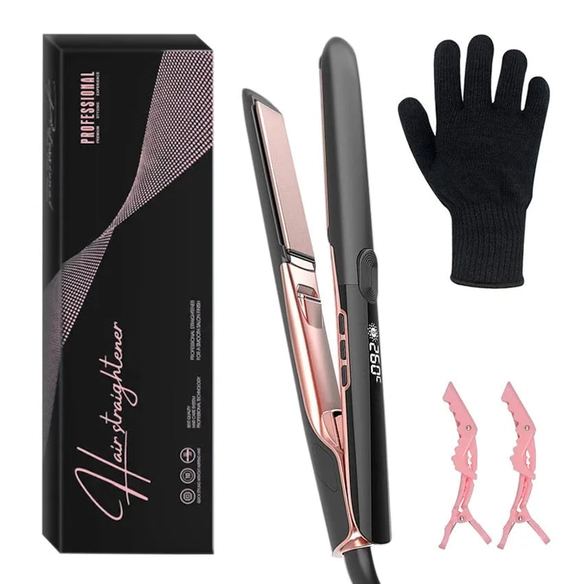 Hair straightener with digital temperature display showing 207℃ and negative ion technology