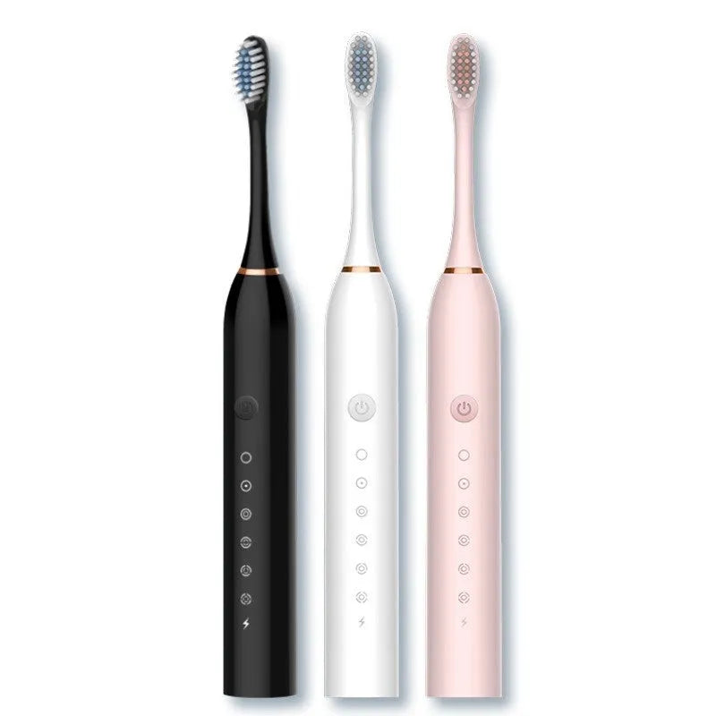 Rechargeable electric toothbrush with soft bristles, USB power, 8 brush heads and travel box in X3 Black, Pink or White