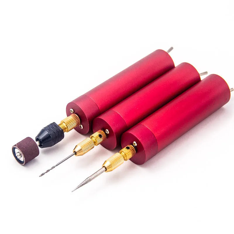 Aluminium alloy USB mini electric grinder drill set with three drill bits and data cable for crafting.
